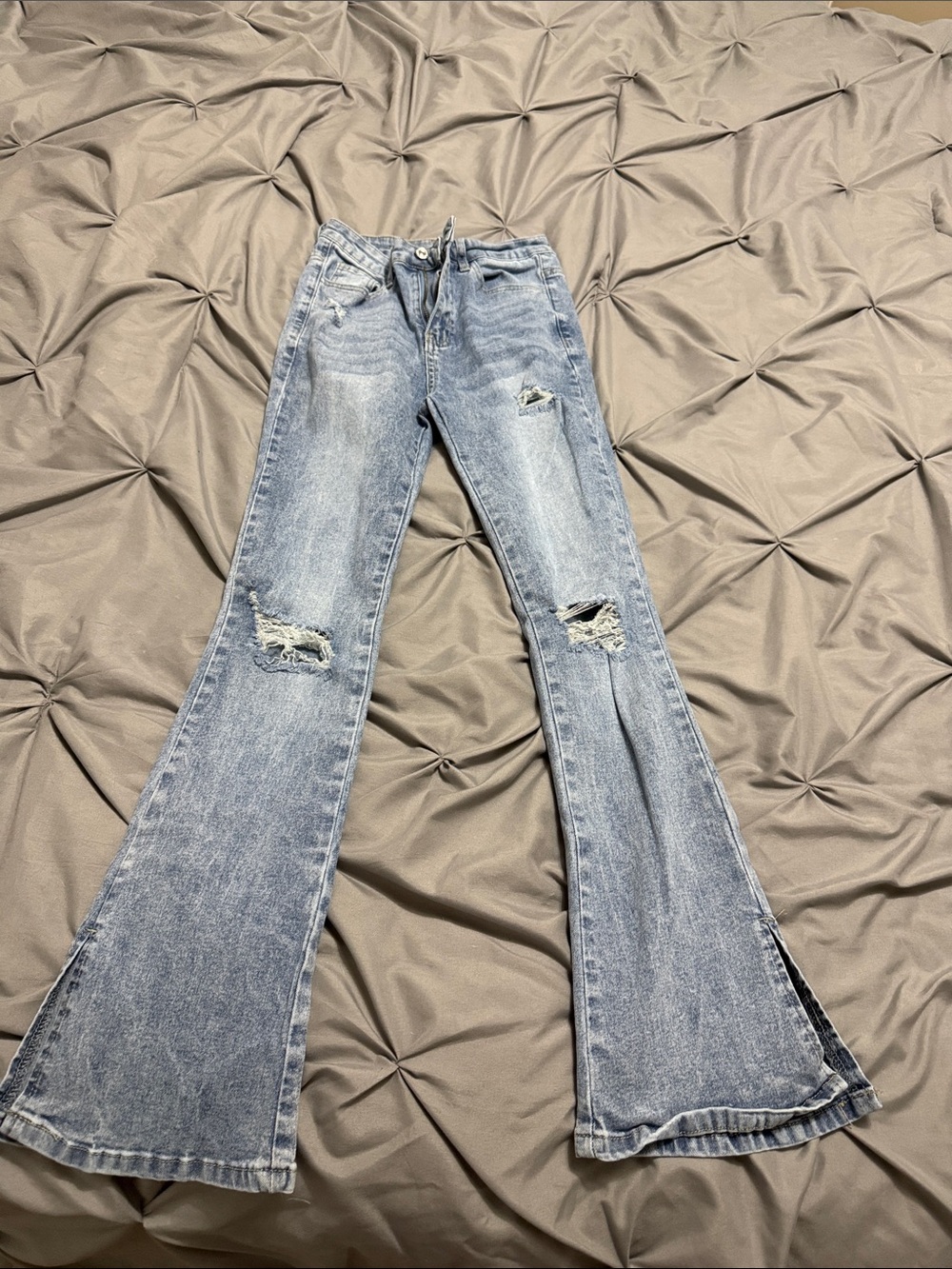 SHEIN Light Wash Distressed Flare Jeans
